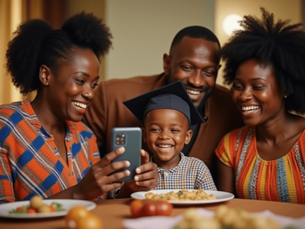 African family contributing to child's education fund