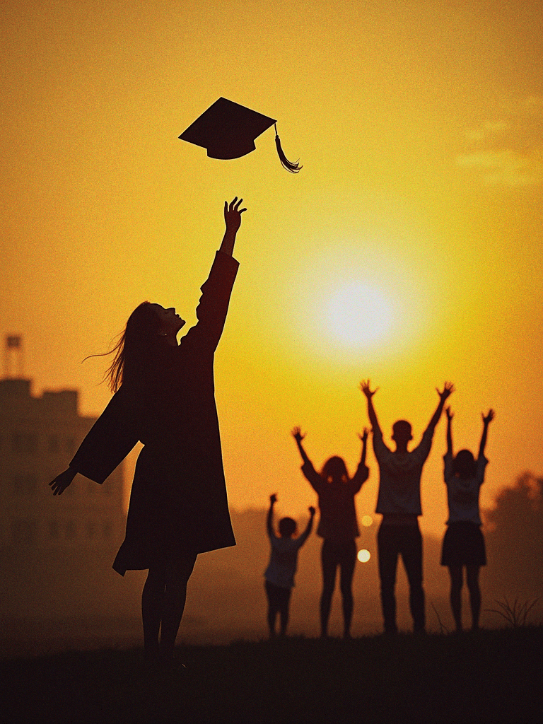 Graduate throwing cap at sunset — the future FutureFund helps build